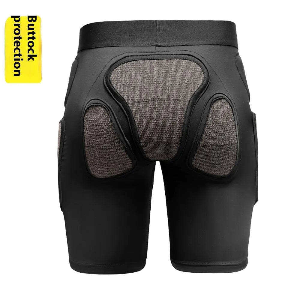 X-ray diffraction skiing protective gear showing hip pad and knee pad set for inner wear cushioning.