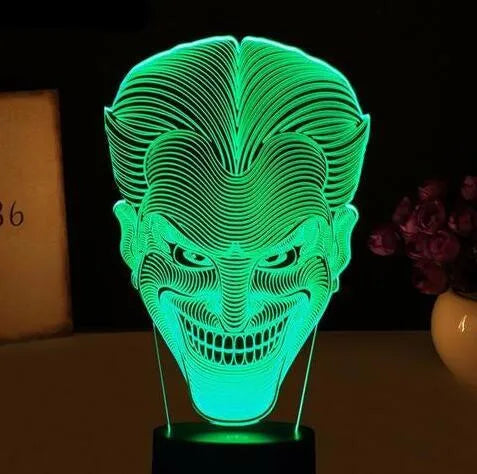 USB-powered 3D LED colour lamp with remote control showing seven adjustable lighting options