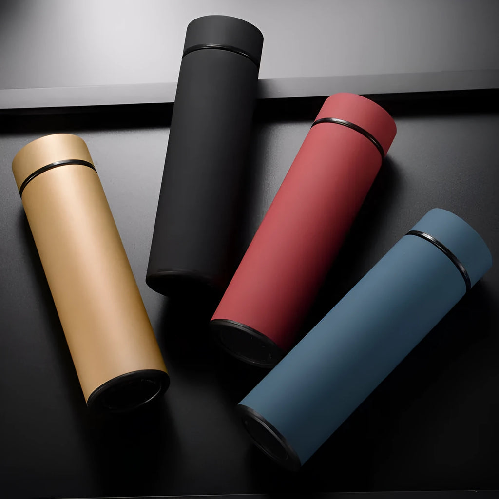450ml stainless steel vacuum insulated water bottle in black, red, gold, or blue with double wall construction