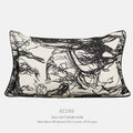 Modern abstract golden horse design jacquard cushion in black, white, golden yellow, or purple on a sofa.