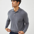 Men's loose fit cashmere pullover sweater with a polo collar in sapphire blue