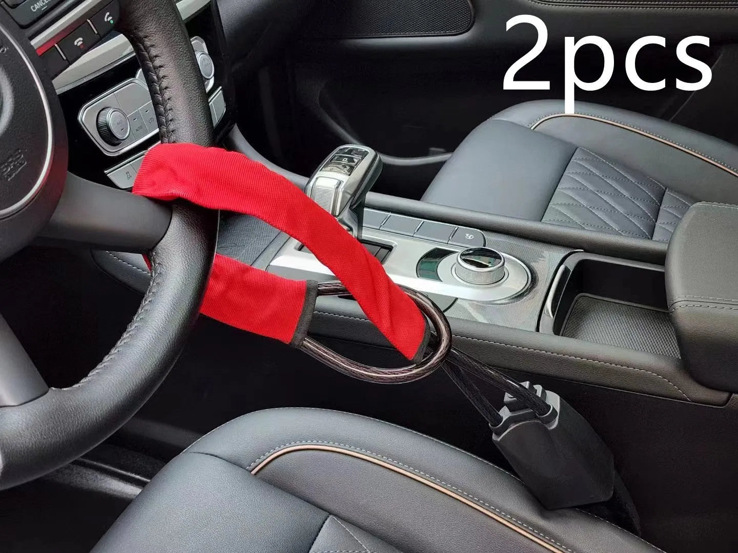 Red steering wheel lock with wire rope design and copper lock core