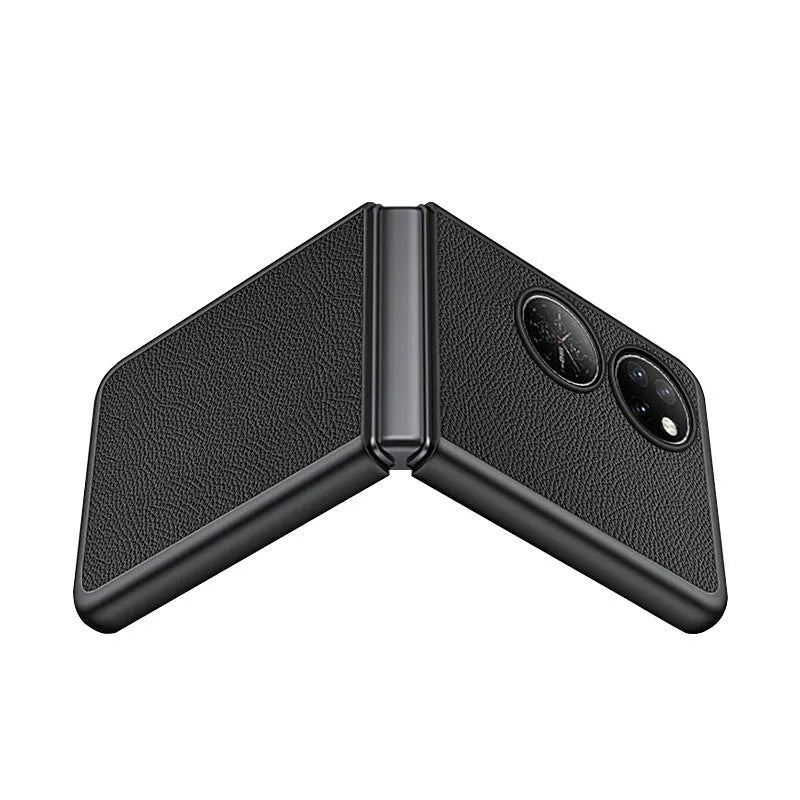 Obsidian black top layer cow leather back cover case for Huawei P50 Pocket