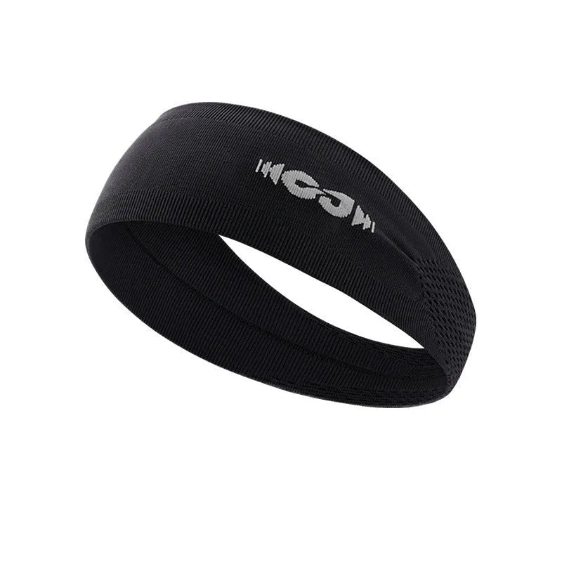 Seamless knitted sports hair band in black, grey, and blue colours for running and cycling.