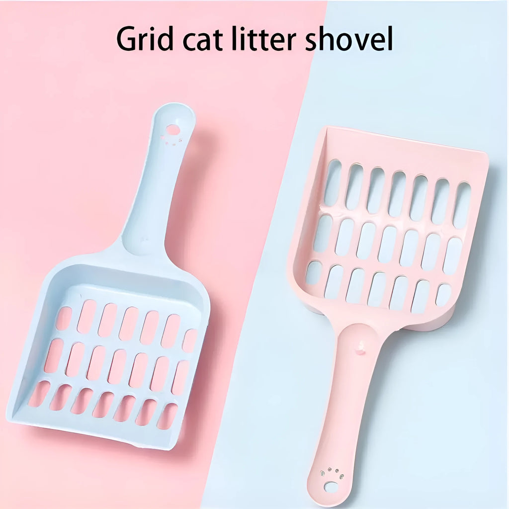 Plastic cat litter scoop in blue, green or pink measuring 20cm long by 9cm wide