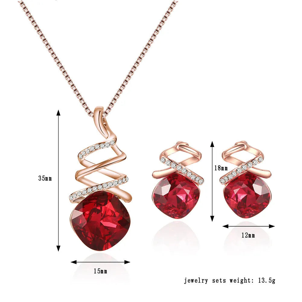 Women's jewellery set with water wave chain necklace and matching earrings in diamond-processed alloy