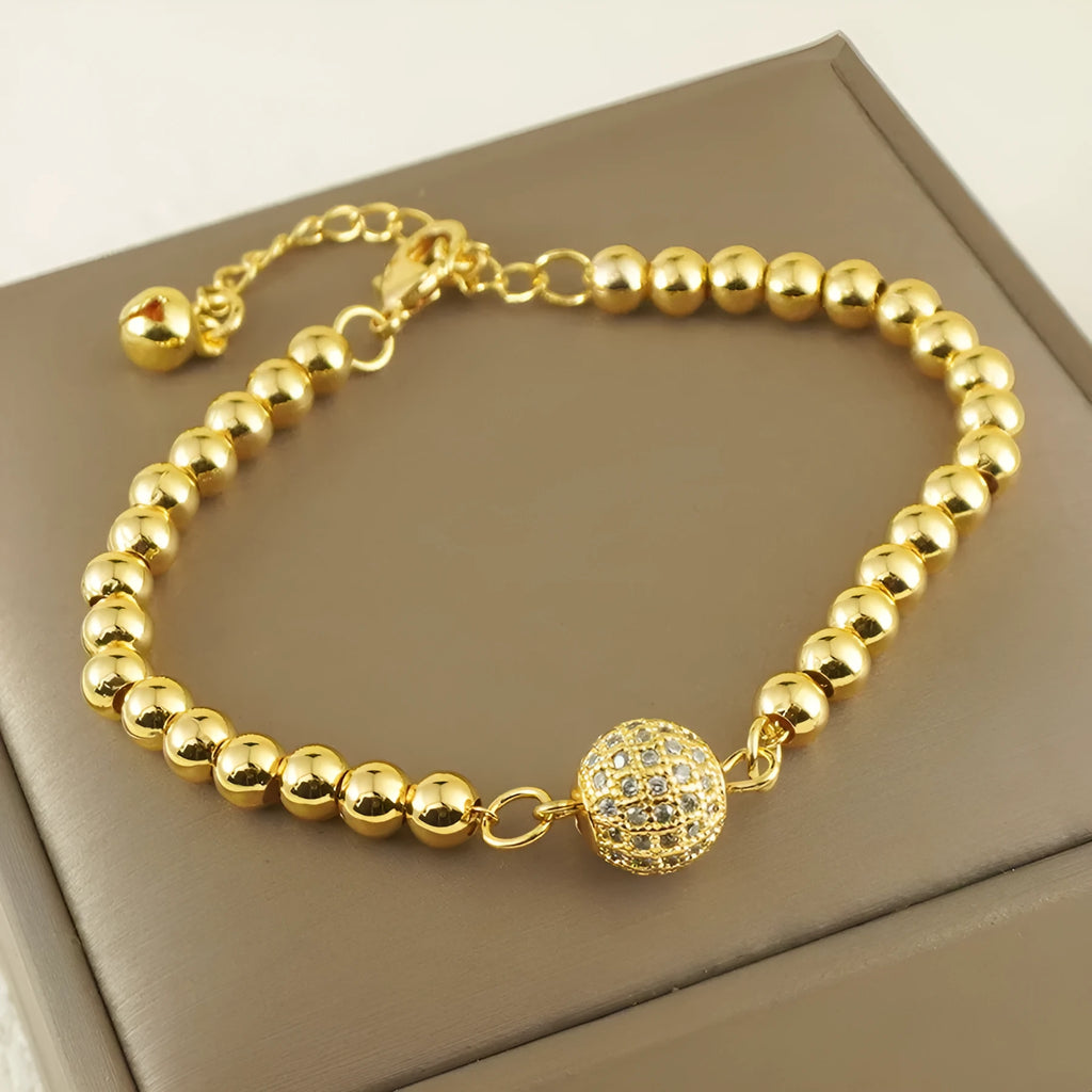 Women's copper bracelet with single zircon ball in heart-shaped Arabic style design