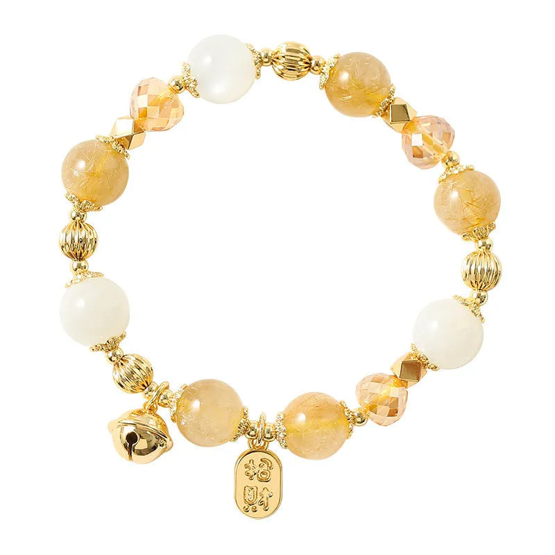 Gold rutilated quartz crystal bracelet with Korean style design and electroplated finish in Lucky Fortune colour