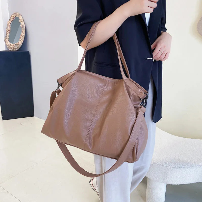 Large soft surface messenger tote bag with shoulder strap in four colour options