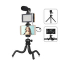 Black octopus tripod kit with flexible legs, fill light, and microphone for iPhone live streaming