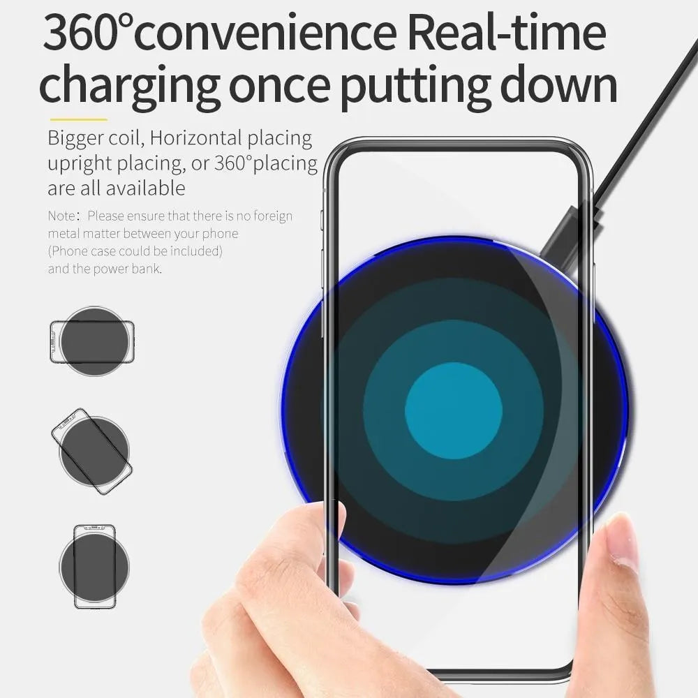 Black ultra-thin square wireless fast charging pad with USB cable