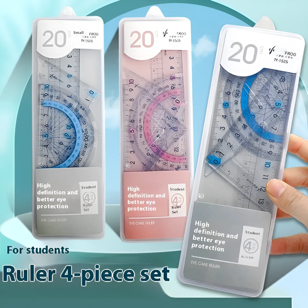 Youpai transparent acrylic ruler set with square and protractor in blue or black styles