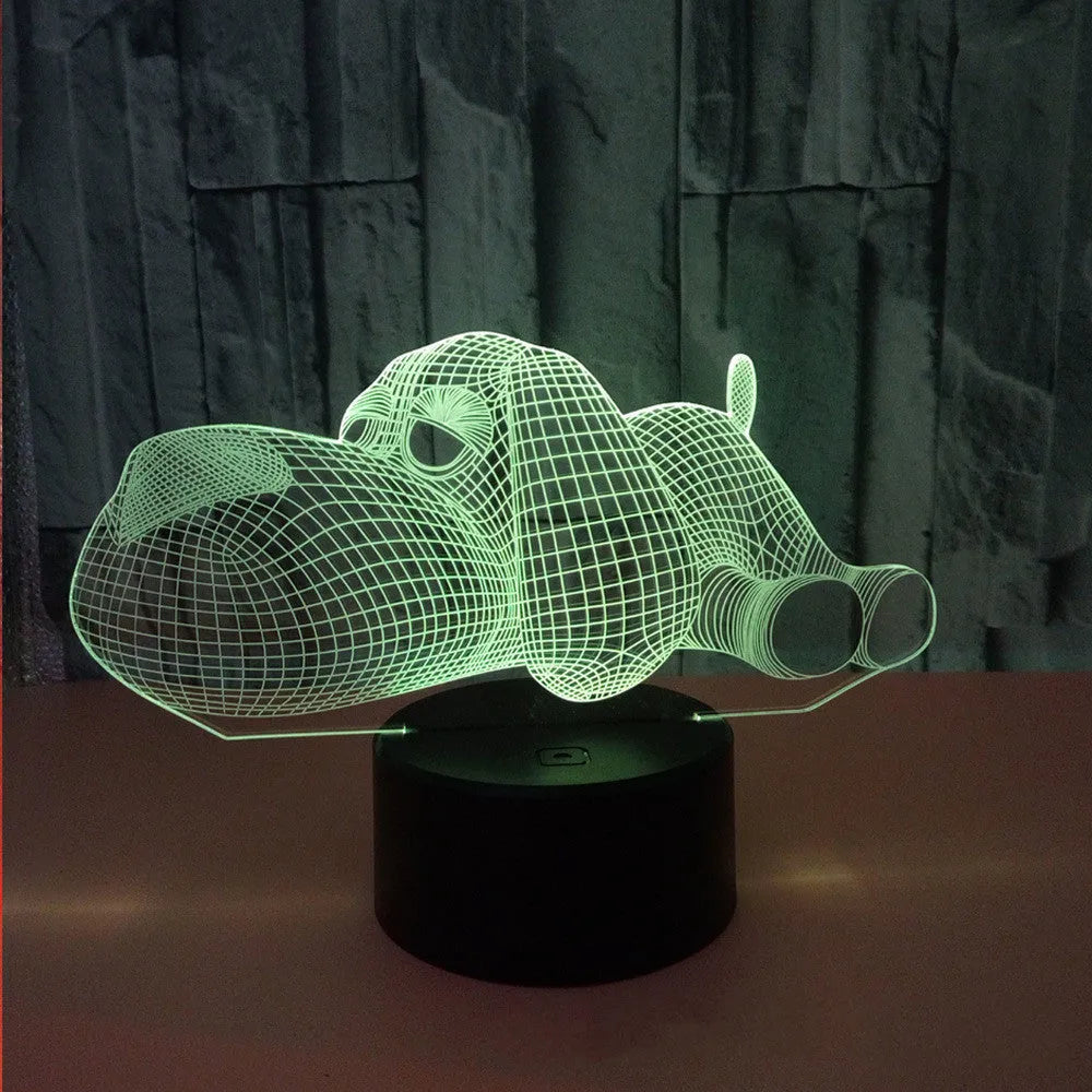 3D dog desktop lamp glowing in multiple colours with USB power cable