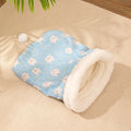 Flannel cat sleeping bag nest pet bed in blue rabbit design measuring 50 x 40 cm