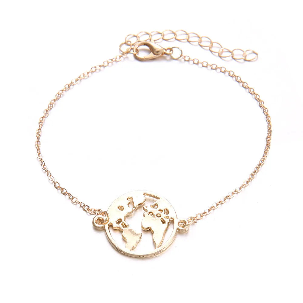 Three bohemian bracelets with aircraft map charm pendants in heart shape design