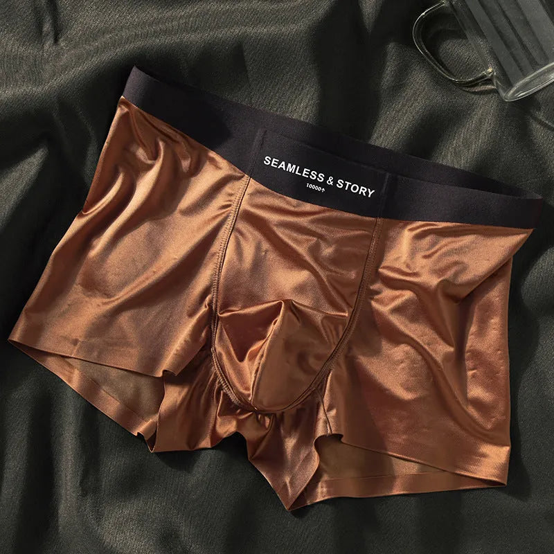 Men's ice silk nylon underwear in mid waist traceless sport design
