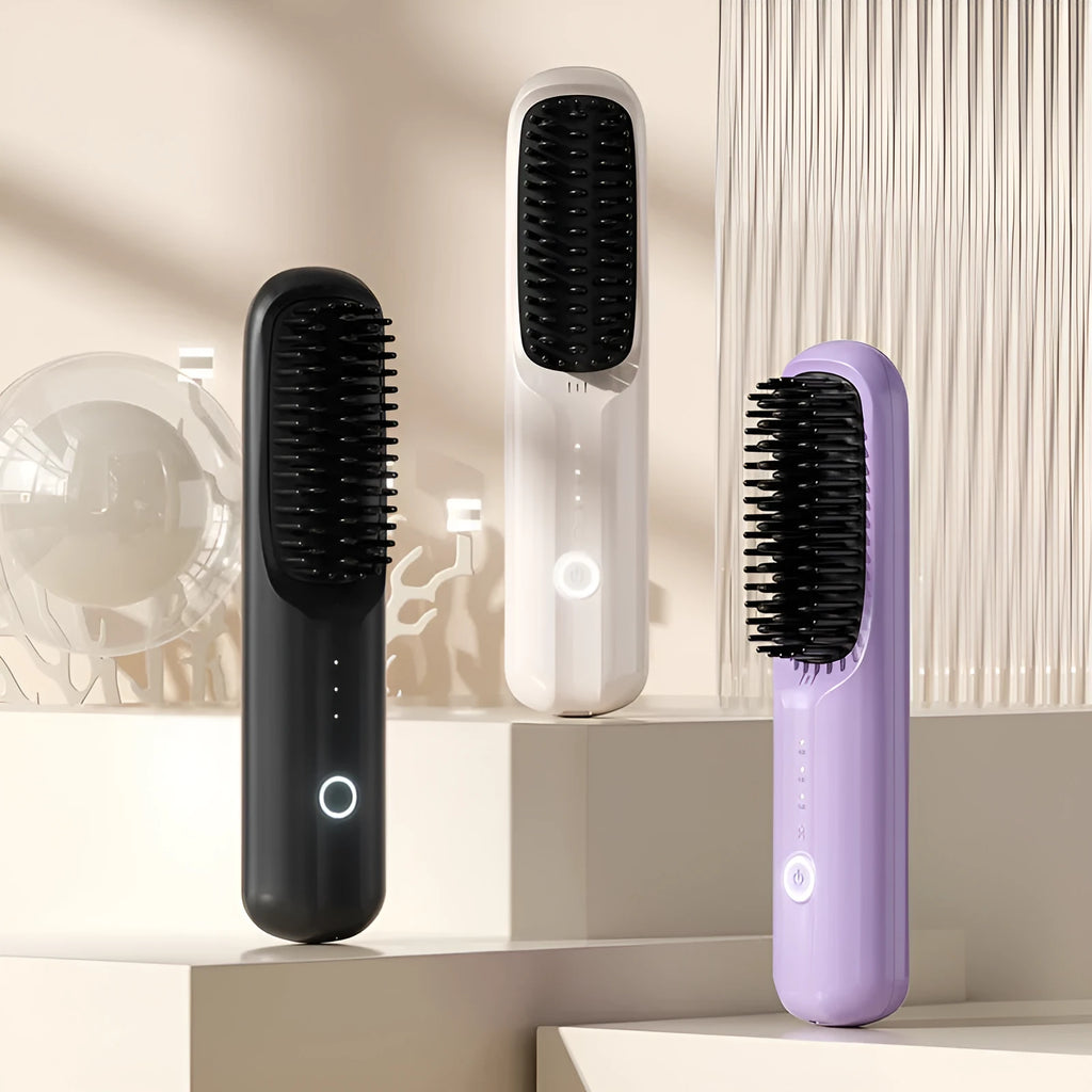 Anion wireless straight comb in beige, pink, purple, and black colour options
