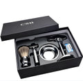CSB men's shaving set with badger hair brush, double edge razor, chrome stand, soap bowl and blades