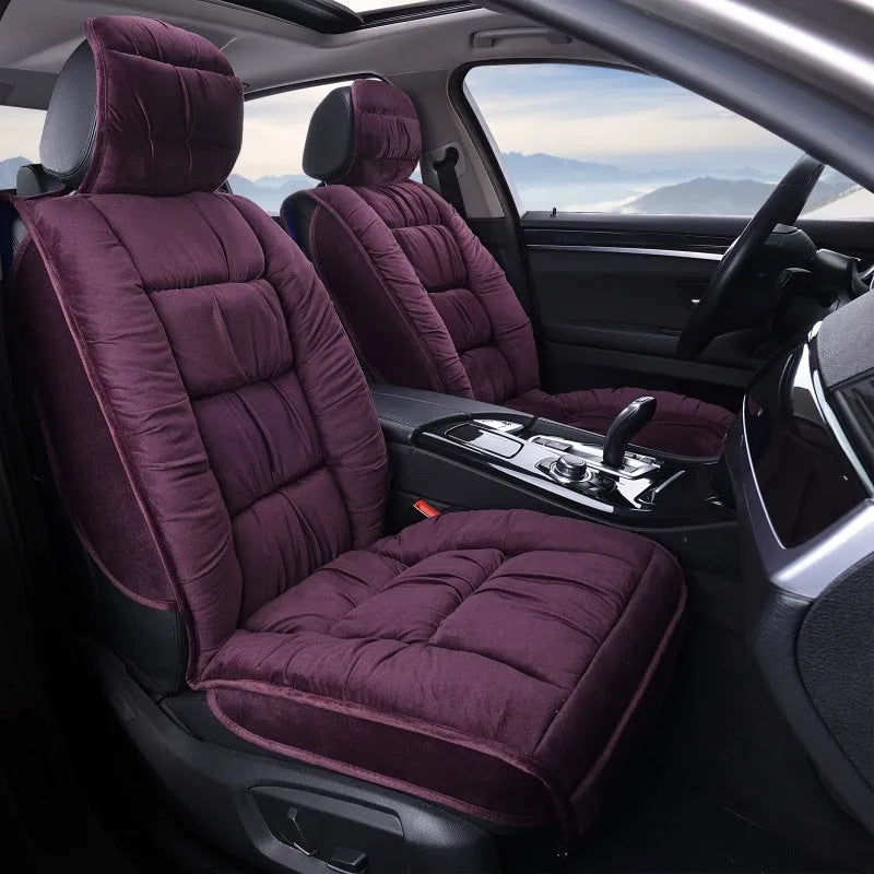 Winter short plush car seat cushion in grey, showing soft texture and fit on a vehicle seat.