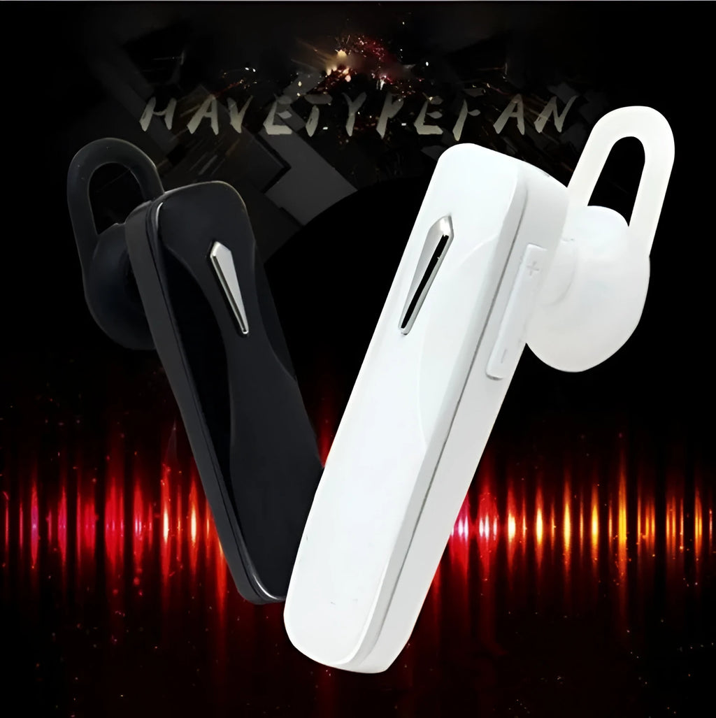 M163 black and white in-ear car Bluetooth headset for hands-free calling and music control.