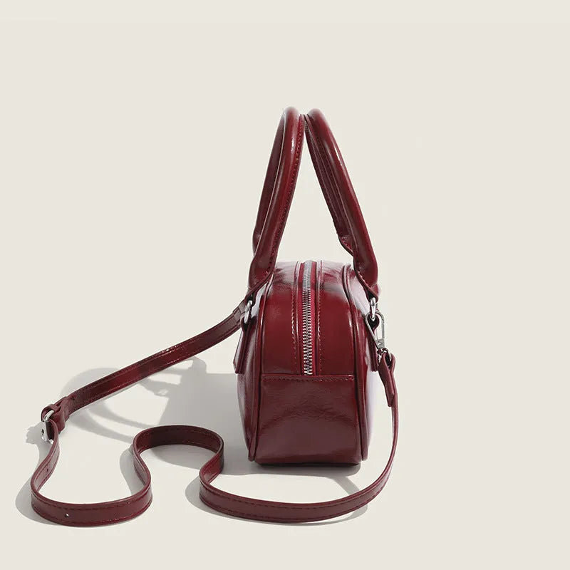 Women's small square PU handbag in retro style with sandwich pocket, 20x8x13cm, shown in brown