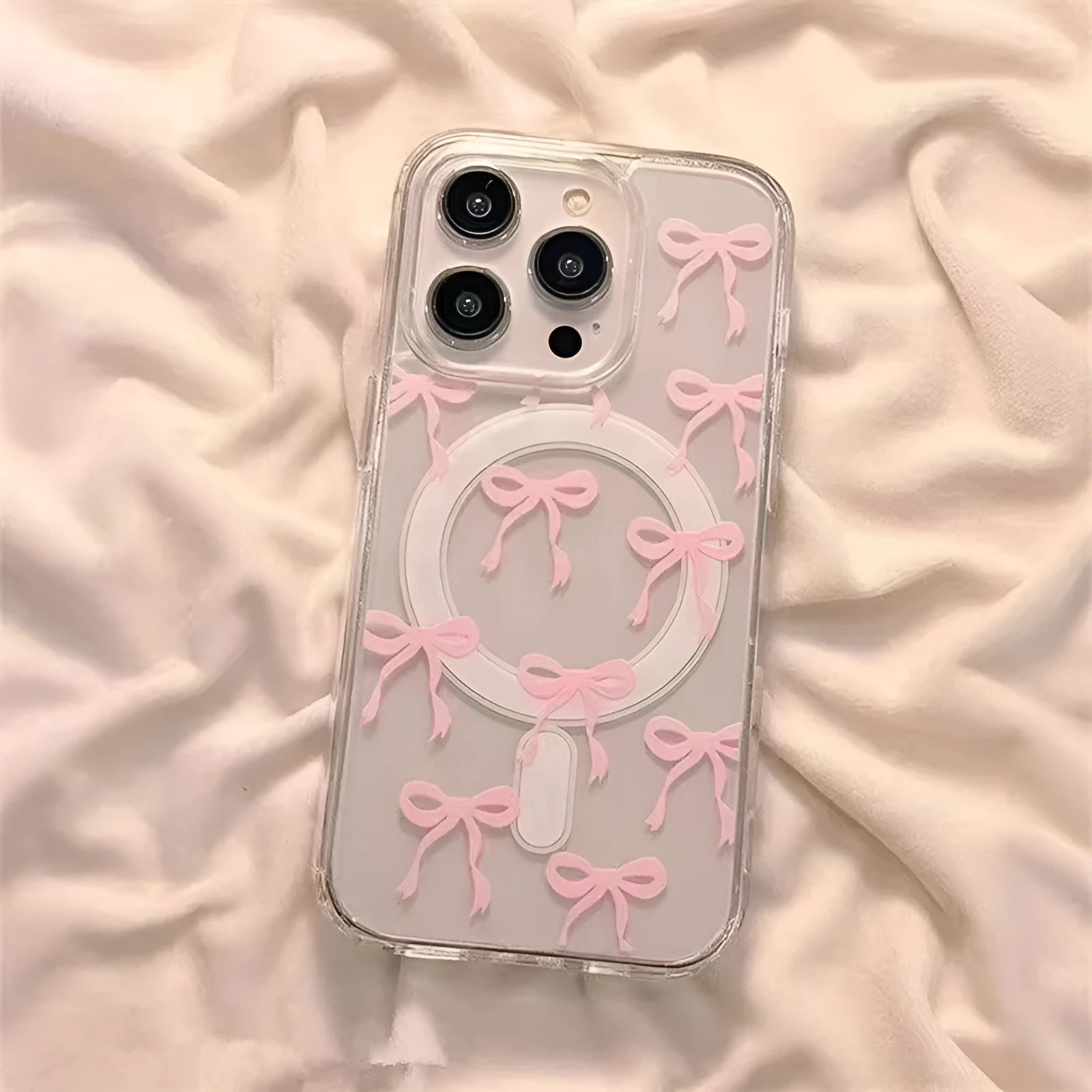 Bow print acrylic mobile phone case with magnetic suction, blue paste bowknot, compatible with iPhone