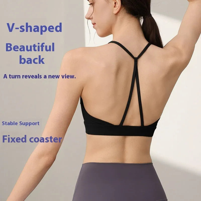 Women's nylon sports vest in various colours with fixed double-shoulder straps for running and yoga.