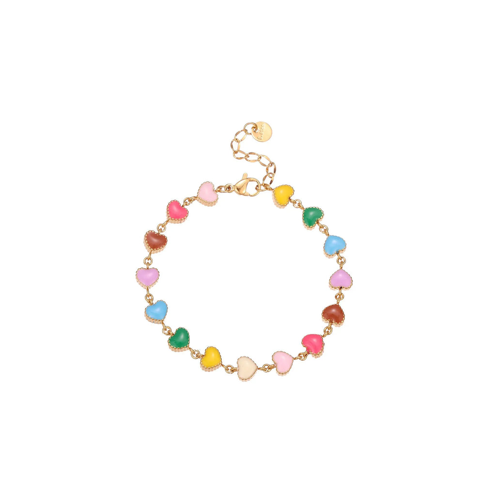 Love heart-shaped titanium steel bracelet with colourful oil finish in gold and steel colour options