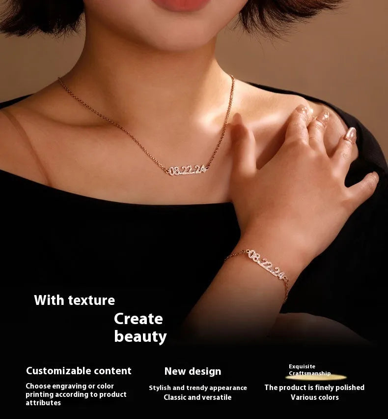 Stainless steel digital bracelet with diamond studded numbers in gold, rose gold or steel colour