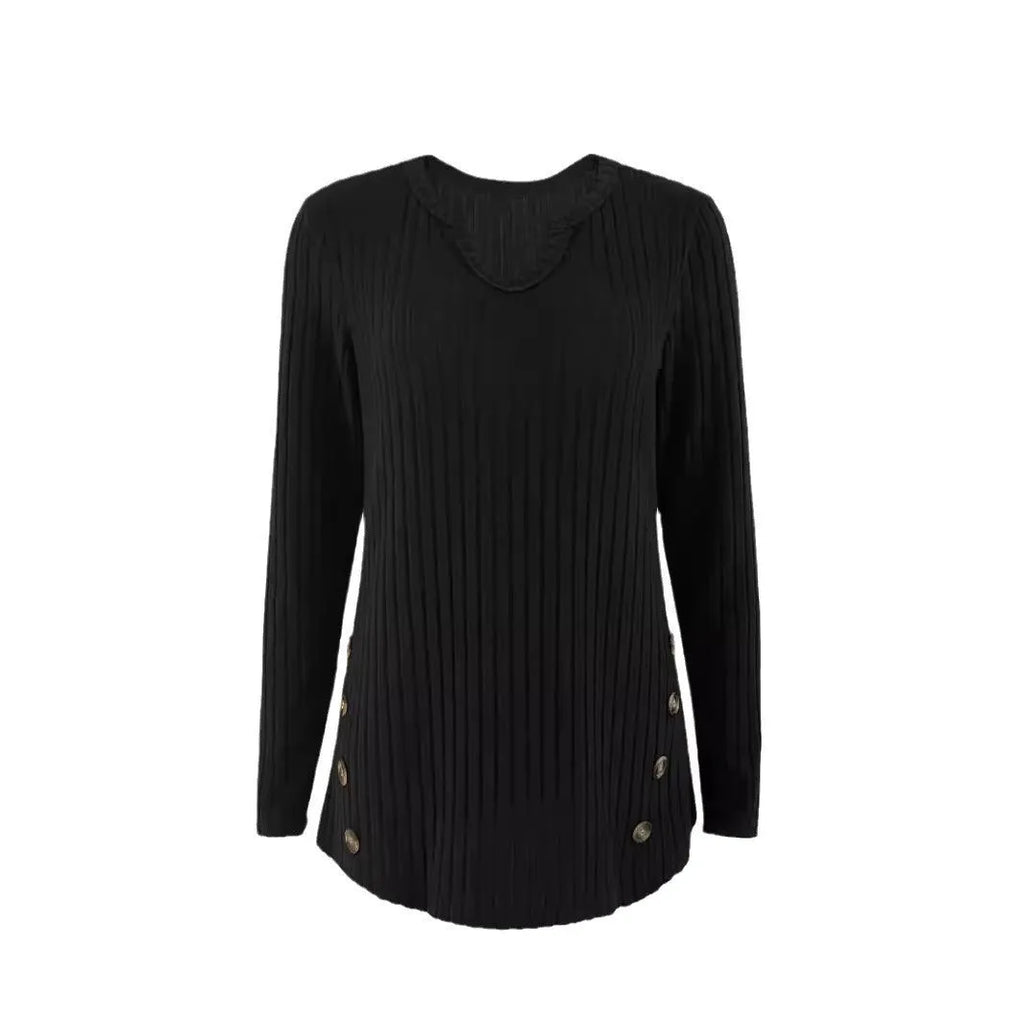 Casual grey green knitted pullover sweater with button fastening detail on the front.