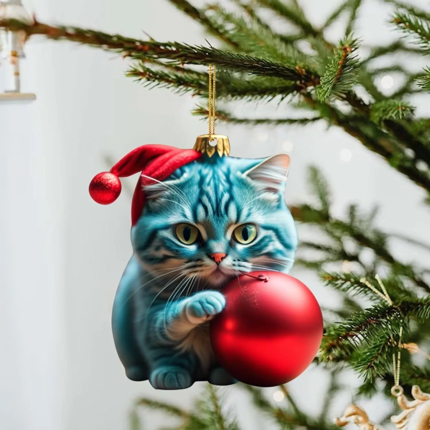 Clear acrylic car hanging ornament with a colourful printed cartoon kitten, shown in one of ten available styles.