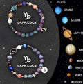 Natural stone zodiac beaded bracelet with adjustable cord showing astrological symbol details