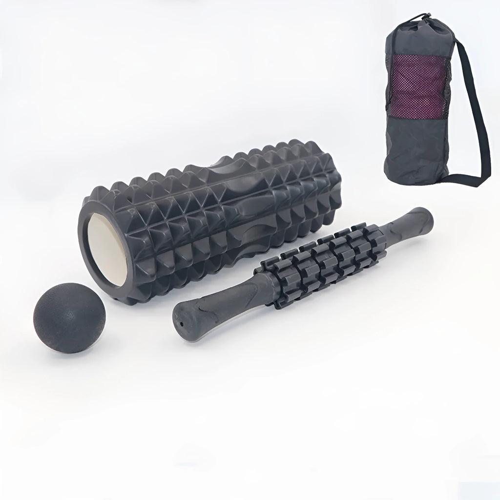 33cm black foam roller massage bar with six-piece roller design