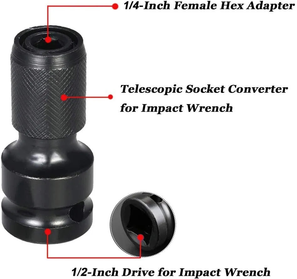 Telescopic electric wrench bit holder with hexagonal cross handle and scaling sleeve