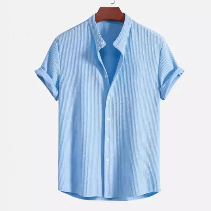 Mens loose fit short sleeve shirt in summer colours including wine red, dark green and light blue