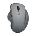 Grey and black wireless USB-charging laptop mouse with cable on a white background.
