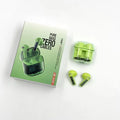 YX06 transparent TWS wireless headphones in black, white, green, and orange colours with charging case.