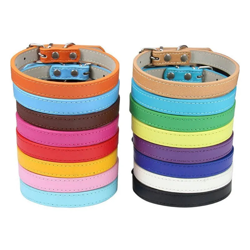 Pet PU leather collar in beige Napa pattern with wire buckle, available in multiple colours and sizes XXS to XL