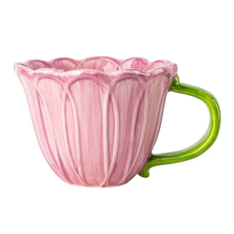 500ml pastoral floral ceramic breakfast cup in red, purple or mixed set