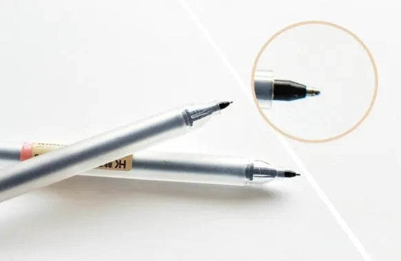Set of 12 gel pens with 0.5mm fine nibs, showcasing ink control mechanism design.