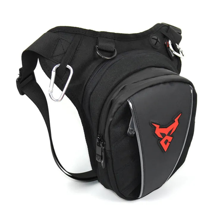 Motorcycle riding crossbody leg bag in 1200D Oxford cloth with adjustable straps, measuring 29x29x10-15cm