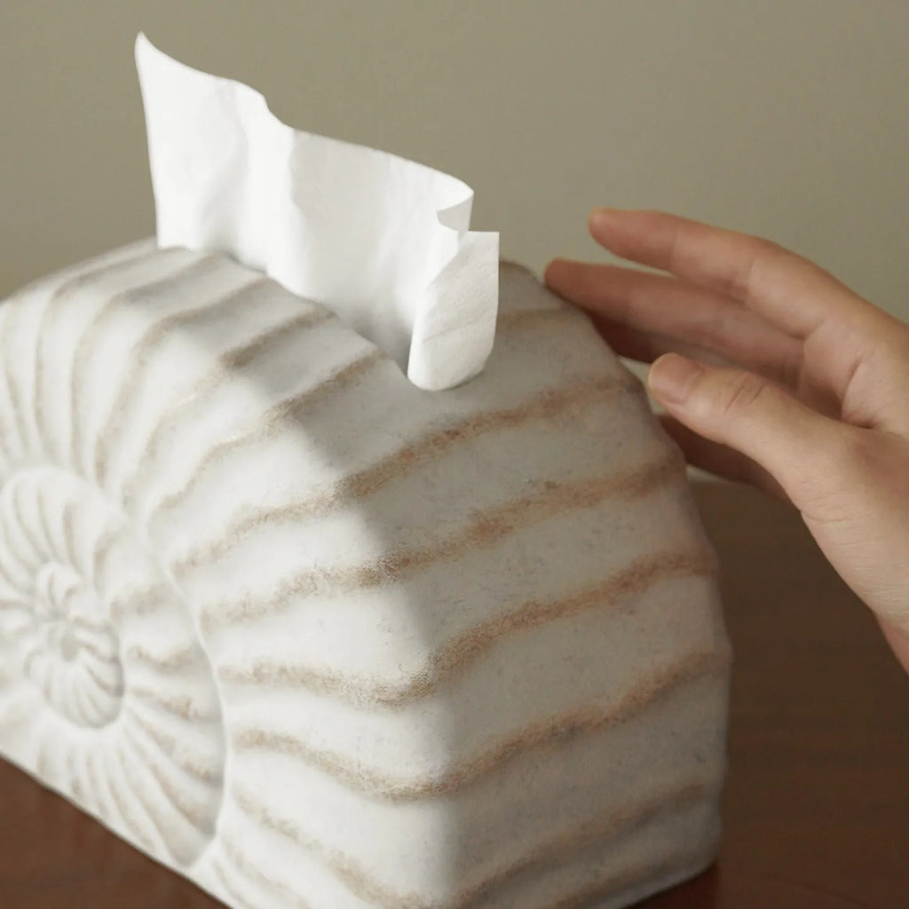 Resin tissue box cover with conch shell design in conch ramble colour