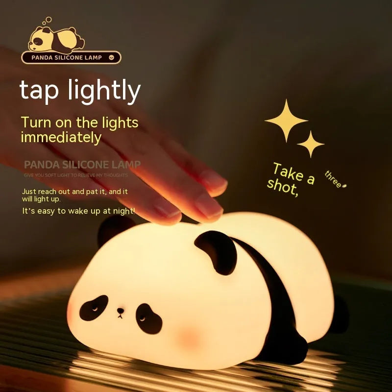 Panda-shaped silicone night light for children with warm white glow
