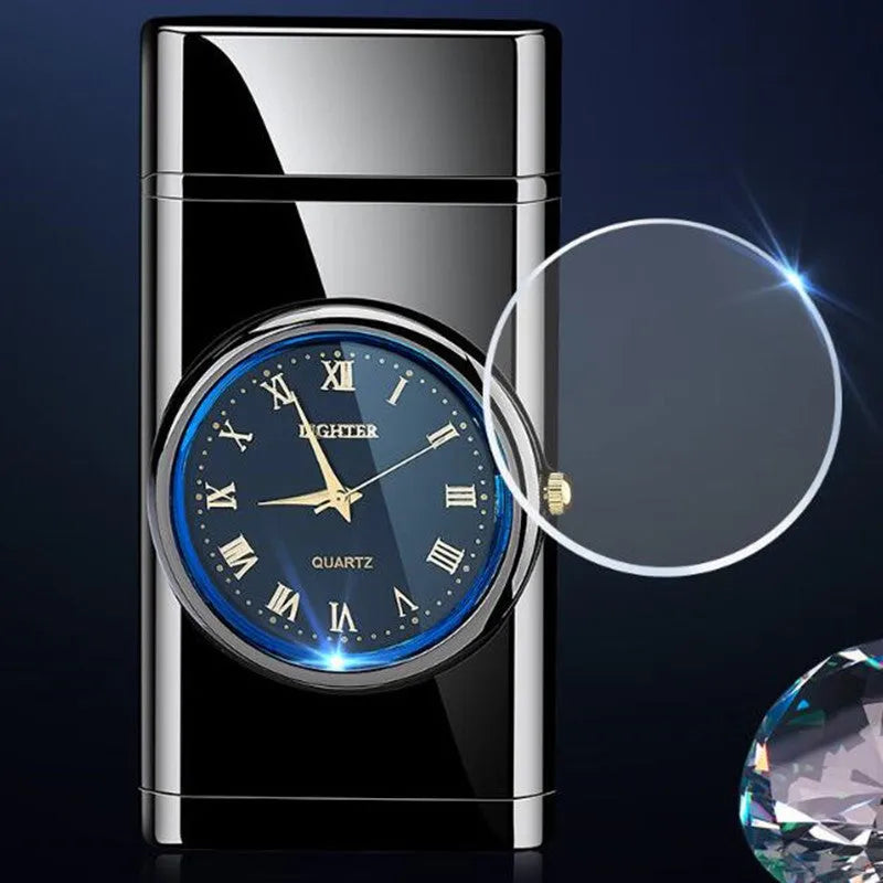 Electronic watch cigarette lighter with LED lamp in brushed metal finishes
