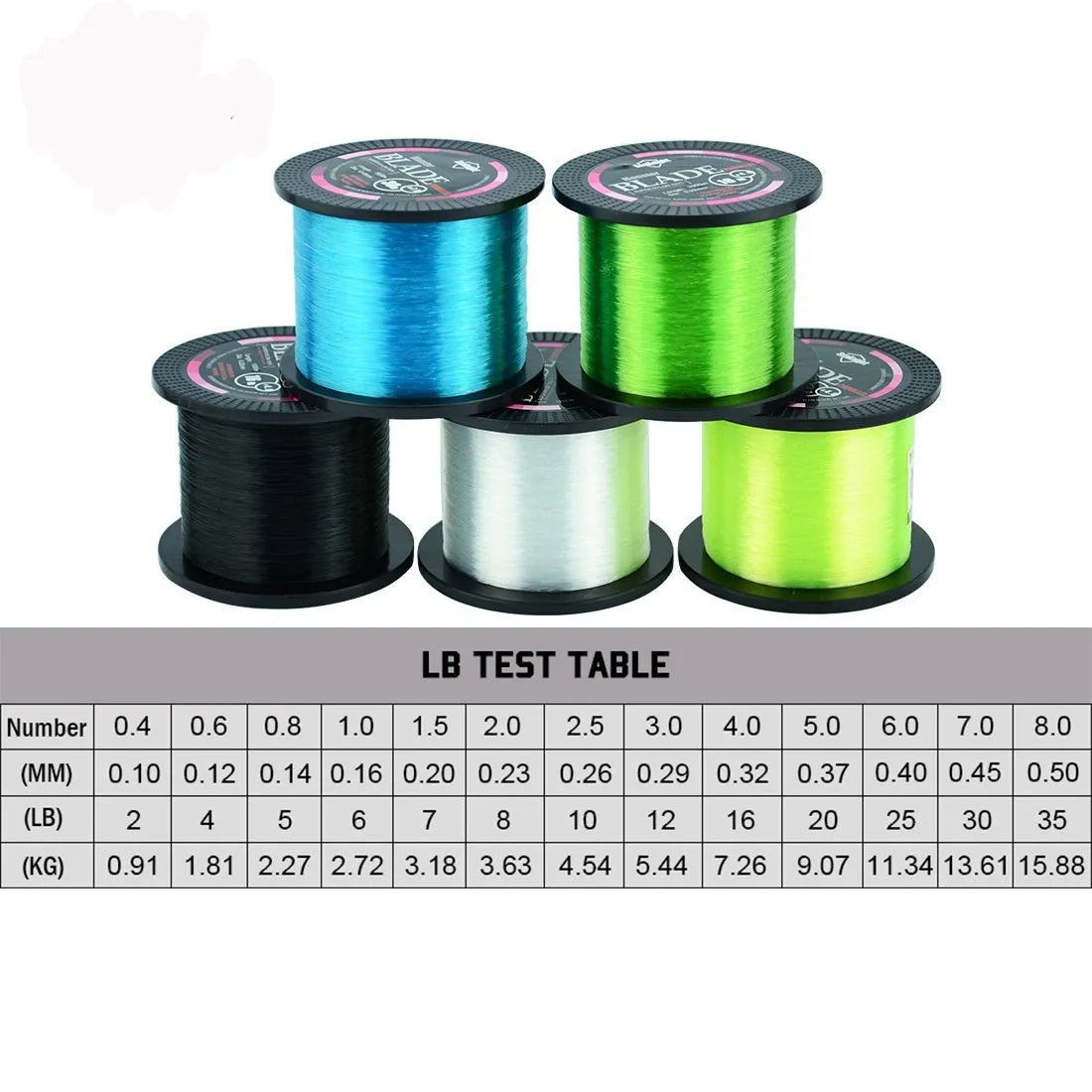 Seaknight1000 fishing line spool in choice of colours, showing nylon main line for fishing reels.