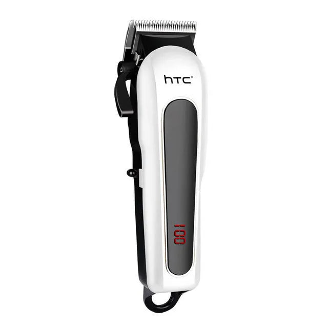 Professional digital electric hair clipper in black, red, or white colour with 4 limiting combs and accessories.