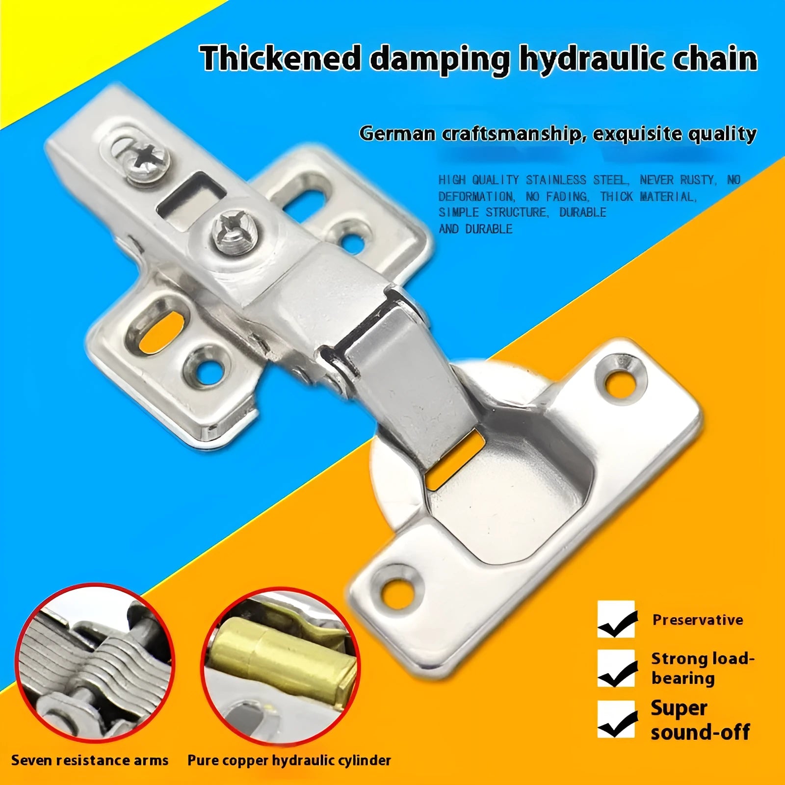 Hydraulic cabinet hinge with nickel plating showing three bend specifications