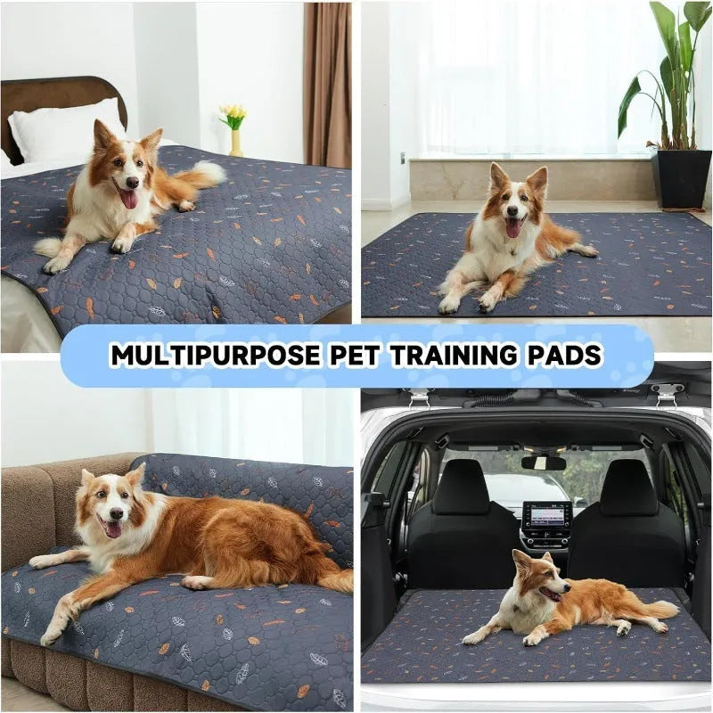 Breathable absorbent machine washable non-slip cloth dog training urine pad in dark grey leaves pattern on floor