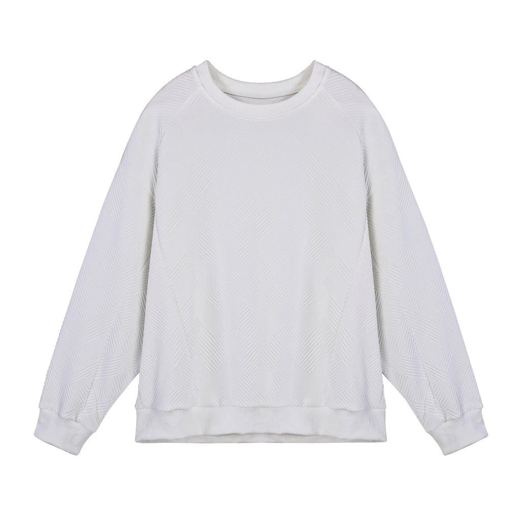 Men's loose fit long sleeve twill Jacquard sweater in solid colours on a hanger.