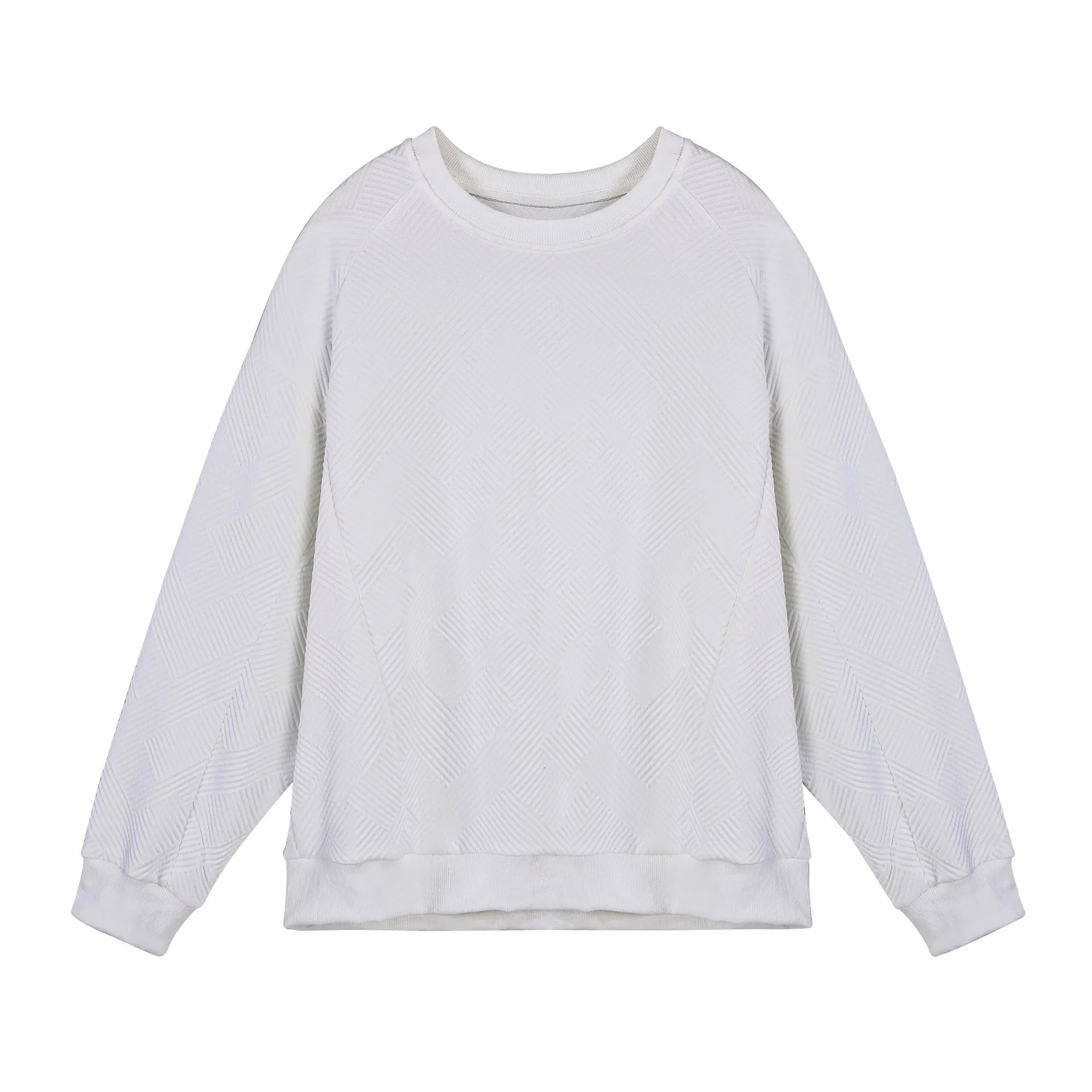 Men's loose fit long sleeve twill Jacquard sweater in solid colours on a hanger.